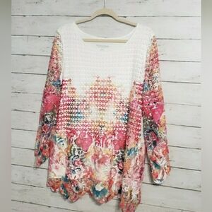 NWT Soft Surroundings Multicolor Flores Lacey Tunic Top XL Spring Scalloped Bott